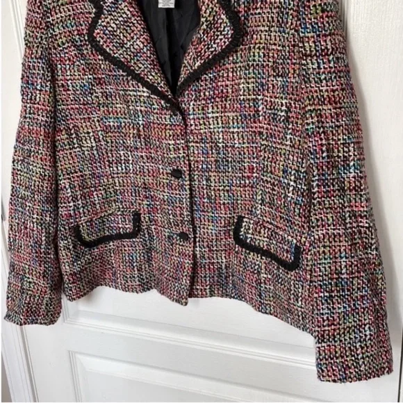 Vintage Sag Harbor Blazer Wool Blend Woven 80s Colorful Pink Orange Blue Green - Picture 3 of 16
